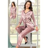 Pijama Pazarı 2105 Kadın Uzun Kollu Saten Pijama Takımı-vizon VİZON L