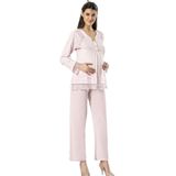 Pijama Pazarı 2180 Kadın Uzun Kolu Hamile Lohusa Pijama Takımı-pudra PUDRA M