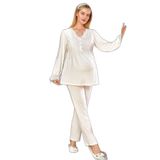 Pijama Pazarı 24159 Kadın Hamile Lohusa Uzun Kollu Pijama Takımı-krem KREM 44