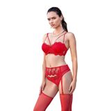 Pijama Pazarı 2491 Destekli Sütyen Jartiyer Çorap Takım-kırmızı KIRMIZI 85B