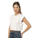 Pijama Pazarı 3402 Kadın Vatka Görünümlü Crop T-shirt-beyaz Krem M
