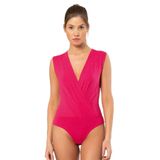 Pijama Pazarı 3502 Kadın Kruvaze Yaka Kalın Askılı Çıtçıtlı Body-fuşya Standart XL