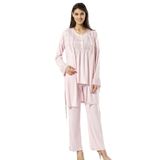 Pijama Pazarı 4001 Kadın Hamile Lohusa Sabahlıklı Pijama Takım-pudra PUDRA M