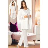 Pijama Pazarı 4850 Kadın Hamile Lohusa Sabahlıklı Pijama Takım-ekru EKRU M