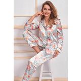 Pijama Pazarı 5654x Kadın Büyük Beden Saten Önden Düğmeli Uzun Kollu Pijama Takımı-mint MİNT 3XL