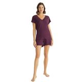 Pijama Pazarı Monamise 18499 Kadın V Yaka Kısa Kollu Şortlu Pijama Takımı-bordo BORDO S