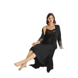 Pijama Pazarı Monamise 18507 Kadın İp Askılı Gecelik Sabahlık Takım-Siyah SİYAH L