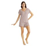 Pijama Pazarı Monamise 18514 Kadın V Yaka Kısa Kollu Şortlu Pijama Takımı-Vizon VİZON 3XL
