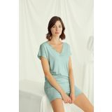 Pijama Pazarı Monamise 18515 Kadın V Yaka Kısa Kollu Şortlu Pijama Takımı-açıkyeşil AÇIK YEŞİL 3XL