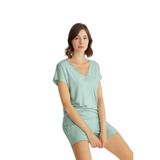 Pijama Pazarı Monamise 18515 Kadın V Yaka Kısa Kollu Şortlu Pijama Takımı-açıkyeşil AÇIK YEŞİL XL