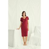 Pijama Pazarı Monamise 18518 Kadın V Yaka Dantelli Düğmeli Kısa Kollu Gecelik-Kırmızı KIRMIZI XL
