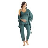 Pijama Pazarı Monamise 18523 Kadın Yesıl Hamile Lohusa Sabahlıklı Emzirme Özellikli Pijama Takımı Yesıl L