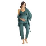 Pijama Pazarı Monamise 18523 Kadın Yesıl Hamile Lohusa Sabahlıklı Emzirme Özellikli Pijama Takımı Yesıl XL