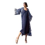 Pijama Pazarı Monamise 23038 Kadın İp Askılı Gecelik Sabahlık Takım-Lacivert LACİVERT L