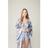 Pijama Takım Alita Blue Saten Sabahlık Bustıyer Pantolon 3'lü Set