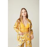 Pijama Takım Saten Gömlek Büstiyer Pantolon Eliane Sarı - 3'lü Set