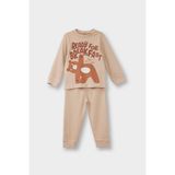 Pijama Takımı Ayı Baskılı Uzun Kollu Üst Uzun Alt Erkek Bebek