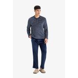 Pijama Takımı Regular Fit Çizgili Uzun Kollu Üst Welsoft Pelüş Uzun Alt