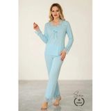 #Pijama Turkuaz Saten Kadın Pijama Takımı Rahat Ev Giyim Günlük ve Çeyizlik Nefes Alabilen Yumuşak