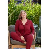 pijamacity Büyük Beden Kadın Bordo Uzun Kollu Pamuklu Düğmeli Biyeli Pijama Takımı