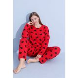 pijamacity Büyük Beden Kadın Bordo Uzun Kollu Pamuklu Pijama Takımı