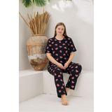 pijamacity Kadın Baskılı Pamuklu Kısa Kollu Battal Beden Pijama Takımı