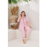 pijamacity Kadın Önden Düğmeli Pamuklu Battal Beden Pijama Takımı