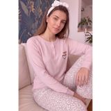 Pijamaevi Pembe Noodle Desenli Waffle Soft Uzun Kollu Kadın Pijama Takım