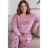 Pijamaevi Pudra Beauty Desenli Exclusive Battal Büyük Beden Kadife Kadın Pijama Takımı