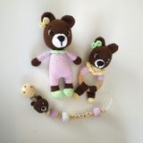 Pijamalı Ayıcık Kız Bebek Yenidoğan Set Amigurumi Organik Oyuncak