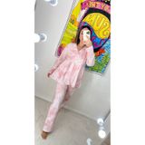 Pijamapartisi Uzun Kol Beyaz Yıldız Desenli Likralı Pamuk Kumaş Hamile Lohusa Pijama Takımı