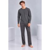 Pijamask Erkek Antrasit Gri Ekose Pantolonlu Cepli Uzun Kollu Pijama Takımı