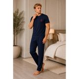 Pijamask Erkek Lacivert Çapa Nakışlı Kısa Kollu Pijama Takımı - Rahat Kesim Alt Üst Takım - 2XL