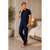 Pijamask Erkek Lacivert Çapa Nakışlı Kısa Kollu Pijama Takımı – Rahat Kesim Alt Üst Takım