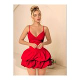 Pijamask KADIN BALON ETEKLİ KIRMIZI GECE ELBİSESİ