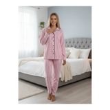 Pijamask KADIN BOYDAN DÜĞMELİ ÇİZGİLİ 2'Lİ PİJAMA TAKIM
