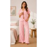 Pijamask Kadın Kısa Kollu Pamuklu Pijama Takım - 00-Pembe
