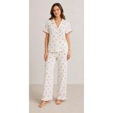 Pijamask Kadın Kısa Kollu Pamuklu Pijama Takım - 000Beyaz