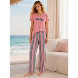 Pijamask Kadın Kısa Kollu Pamuklu Pijama Takım - Açık Pembe - Açık Mavi - XL
