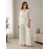 Pijamask Kadın Kısa Kollu Pamuklu Pijama Takım - Beyaz - XL