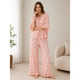 Pijamask Kadın Kısa Kollu Pamuklu Pijama Takım - Kiraz Pembe - 2XL
