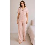 Pijamask Kadın Kısa Kollu Pamuklu Pijama Takım - Pembe - 2XL