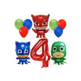 Pijamaskeliler 4 Yaş Kırmızı Rakam Balon Set Pjmasks Konsept Balon Set Pijamaskeli Doğum Günü Set