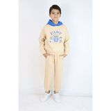 Pijamella Erkek Çocuk 2'li Takım Oversize Kapşonlu Sweatshirt-Beli Lastikli Alt Eşofman Takımı - 7 Yaş - Ekru