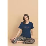 Pijamerry Kadın Bisiklet Yaka Milan Kumaş Likralı Kısa Kollu Pijama Takımı 5944 - 1 Adet Lacivert 2Xl