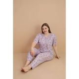 Pijamerry Kadın Büyük Beden Dantel Yaka Bambu Kısa Kol İnce Pijama Takımı 5901 - 1 Adet 2Xl Lila