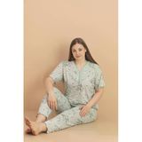 Pijamerry Kadın Büyük Beden Dantel Yaka Bambu Kısa Kol İnce Pijama Takımı 5990 - 1 Adet Yeşil 2Xl