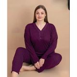 Pijamerry Kadın Büyük Beden Dantel Yaka Bambu Uzun Kol İnce Pijama Takımı 5541 - 1 Adet 4Xl Mürdüm