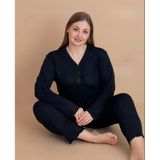 Pijamerry Kadın Büyük Beden Dantel Yaka Bambu Uzun Kol İnce Pijama Takımı 5544 - 1 Adet Siyah 3Xl