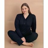 Pijamerry Kadın Büyük Beden Dantel Yaka Bambu Uzun Kol İnce Pijama Takımı 5545 - 1 Adet Siyah 5Xl